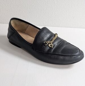 Coach Hanna Leather Loafer - Black - Size 6 Gold Chain Accent